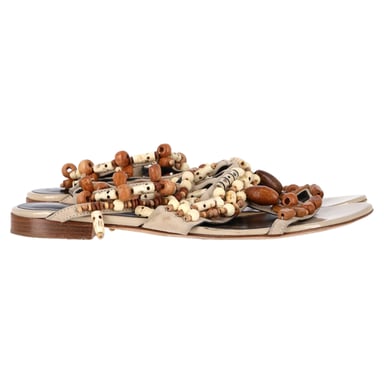 Oscar de la Renta – Corinne – Flache Riemchensandalen mit Verzierung aus mehrfarbigem Leder
