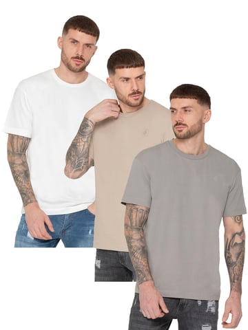 Enzo | 3er-Pack T-Shirt mit Rundhalsausschnitt in Übergröße - OFFWHT/OATMEL/GRY