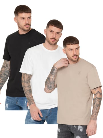 Enzo | 3er-Pack T-Shirt mit Rundhalsausschnitt in Übergröße - BLK/OFFWHT/OATMEL