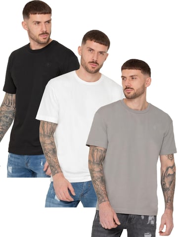 Enzo | 3er-Pack T-Shirt mit Rundhalsausschnitt in Übergröße - BLK/OFFWHT/GRY