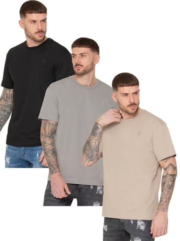 Enzo | 3er-Pack T-Shirt mit Rundhalsausschnitt in Übergröße - BLK/GRY/OATMEL