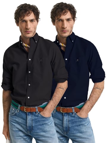 Enzo | 2er-Pack Herren Regular Fit Oxford Hemd - Schwarz & Marine