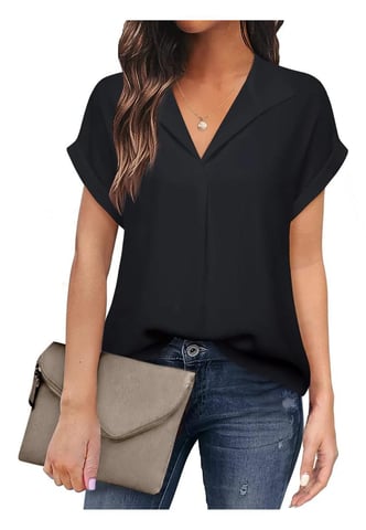 Damen Bluse mit Kragen und kurzen Ärmeln