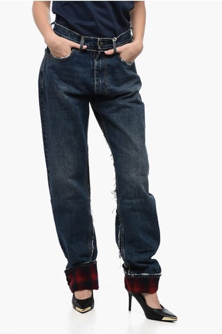 MM8 PENDLETON – Hoch taillierte Jeans mit Wollsaum in Blau
