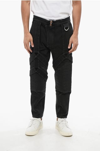 Stretch-Denim-Bikerjeans mit Harness-Details 17 cm in Schwarz