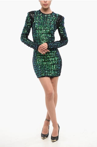 Langärmliges Minikleid mit Pailletten in Mehrfarbig