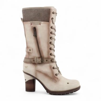 Mustang Damen-Kampfstiefel mit Schnürung und Absatz in Cremeweiß, halbhoch