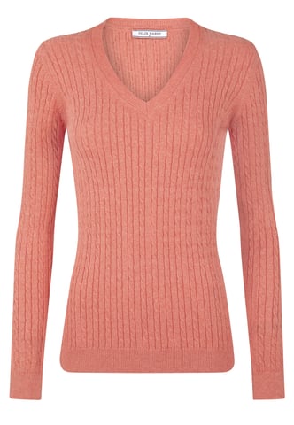 Pullover Kabelstrick-Pullover Mit V-Ausschnitt
