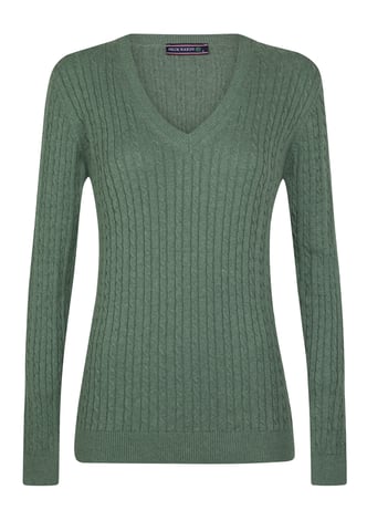 Pullover Kabelstrick-Pullover Mit V-Ausschnitt