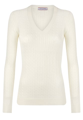 Pullover Kabelstrick-Pullover Mit V-Ausschnitt