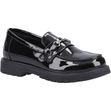 Hush Puppies Lydia Patent Senior Mädchenschwarze Slipper Aus Leder