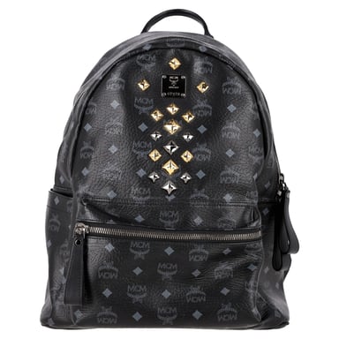 MCM Visetos Sprinkle Stud Stark Rucksack aus schwarzem Leder