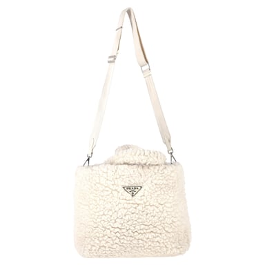 Prada Logo-Plakette Scherenhandtasche aus weißem Kaschmir