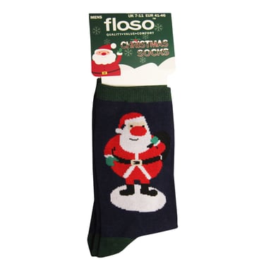 FLOSO - Socken für Männer, Weihnachtsmann, Weihnachten (Marineblau)