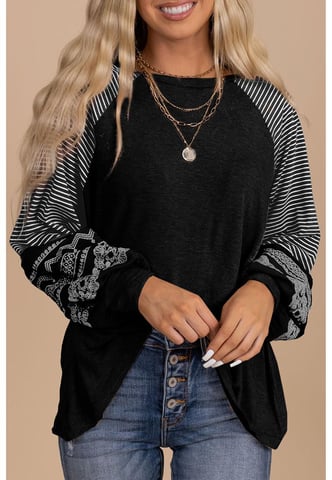 Gestreiftes Ärmel Crewneck Freizeitoberteil