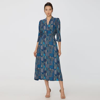 Midi-Wickelkleid mit Grafikdruck und V-Ausschnitt