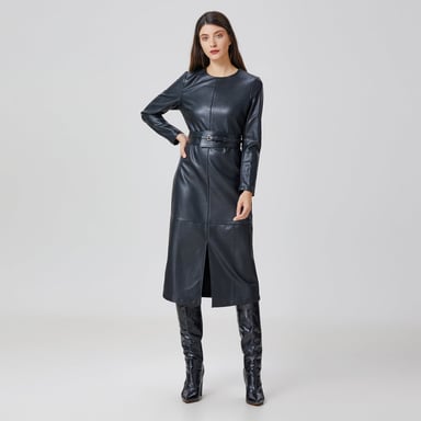 Pu-Kleid mit langen Ärmeln