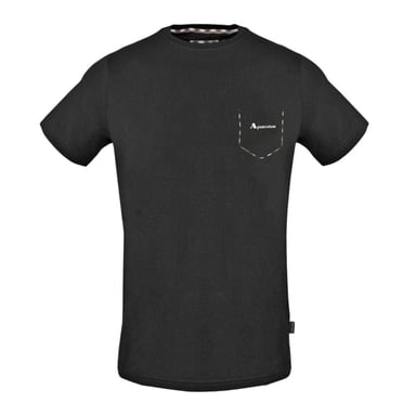 Aquascutum Herren Kariertes T-Shirt mit Faux-Tasche (Schwarz)
