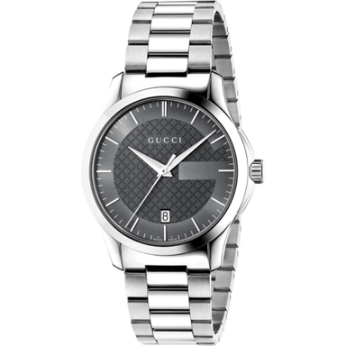 Gucci G-Timeless YA126441 Unisex-Uhr mit grauem Ziffernblatt und silbernem Armband