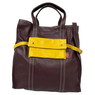 Valentino Garavani – Tote Bag im Color-Block-Design aus burgunderfarbenem und gelbem Leder