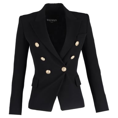 Balmain Doppelreihiger Blazer aus schwarzer Wolle