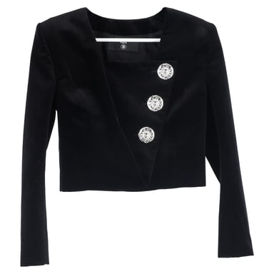 Balmain Verziertes Kurzes Blazerjacke aus schwarzem Samt