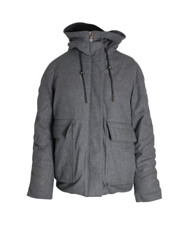 Acne Studios Asa Gefütterte Kapuzen-Winterjacke aus grauer Wolle