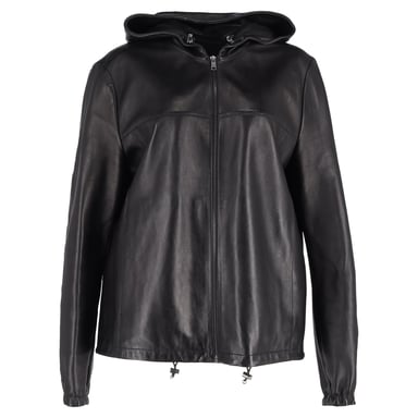 Prada Zip-Hoodie aus schwarzem Leder