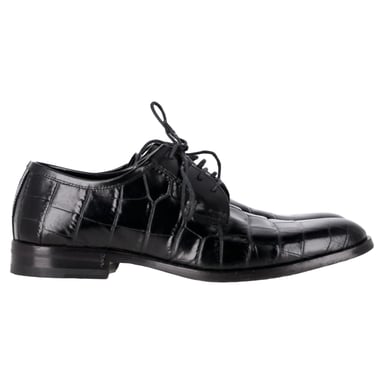 Saint Laurent Krokopräged Schnür-Oxford-Schuhe aus schwarzem Leder