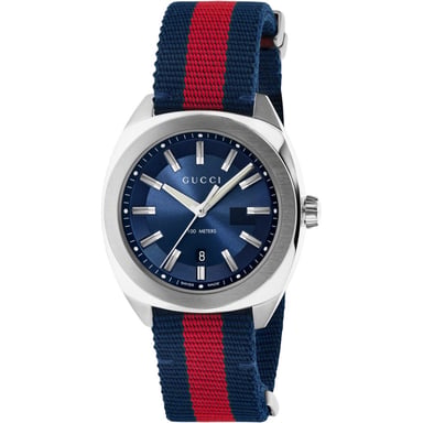 Gucci YA142304 GG2570 Herrenuhr aus blauem Segeltuch mit 41 mm Durchmesser - stilvoll und langlebig