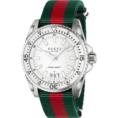 Gucci YA136207 Dive Herrenuhr mit weißem Zifferblatt und Textilband
