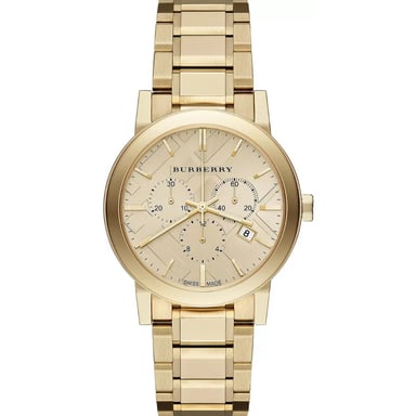 Burberry BU9753 Herrenuhr mit goldenem Zifferblatt und Chronograph - Luxuszeitmesser
