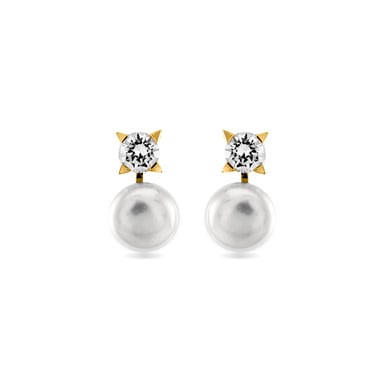 Luxenter Sterling Silber 925 Ohrringe mit weißer Perle in 18K Gelbgold - Essential