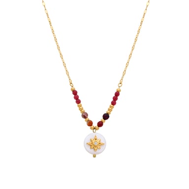 Luxenter Halskette aus weißem Perlmutt in 18k Gelbgold - Zador