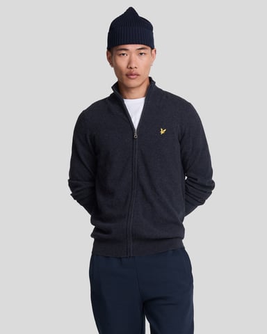 Lyle & Scott Strickjacke aus Lammwollmischung mit Reißverschluss – Marineblau
