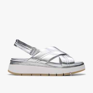 Toskanische Kreuz Sandalen aus silbernem Leder