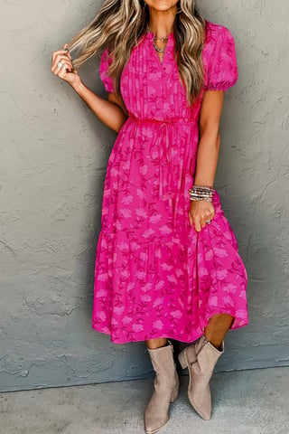 Blumendruck Midi-Kleid mit gestuftem Rock
