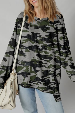 Camouflage-Print Pullover Sweatshirt