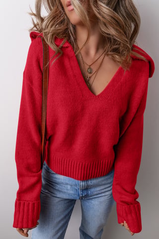 V-Ausschnitt Langarmpullover