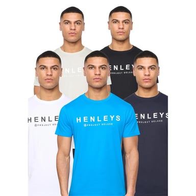 Henleys - "Henyfront" T-Shirt für Herren(5er-Pack) (Schwarz/Blau/Weiß/Hellbeige/Dunkelblau)