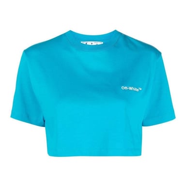 Off White - "Helvetica" kurzes T-Shirt für Damen (Blau)