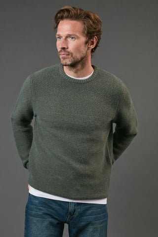 Tuck Stitch Yoke Crew Neck Jumper