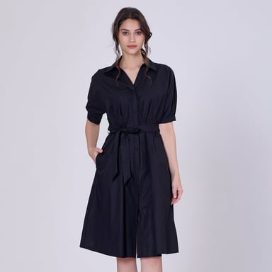 Hemdblusenkleid aus Baumwolle mit Puffärmeln