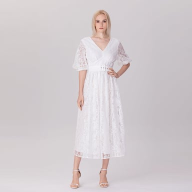 Kleid mit Puffärmeln und Spitze, inklusive Gürtel