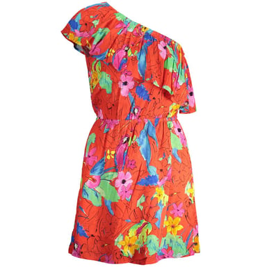 Blumenpapageien-Druckkleid mit lockerer Passform
