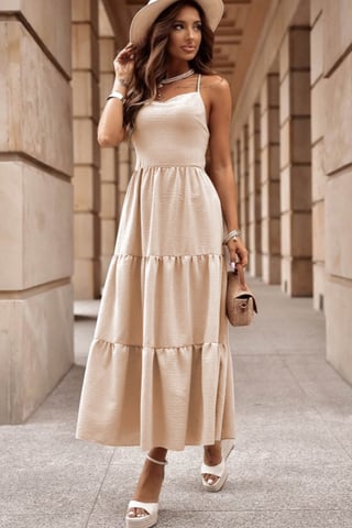 Stufen-Maxikleid mit quadratischem Ausschnitt und ärmellos