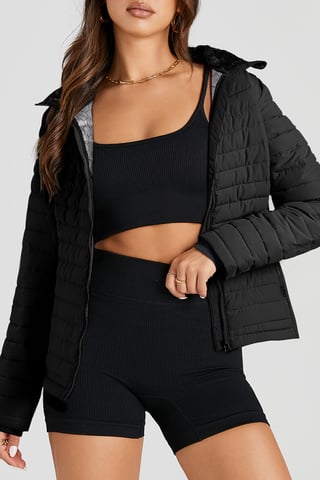 Gep quiltete Pufferjacke mit Kapuze