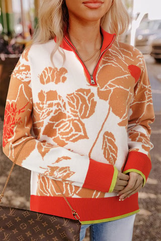 Blumenmuster Zip-Pullover