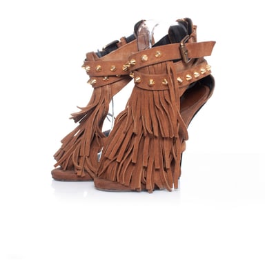 braune Wildledersandalen von Giuseppe Zanotti mit Fransen