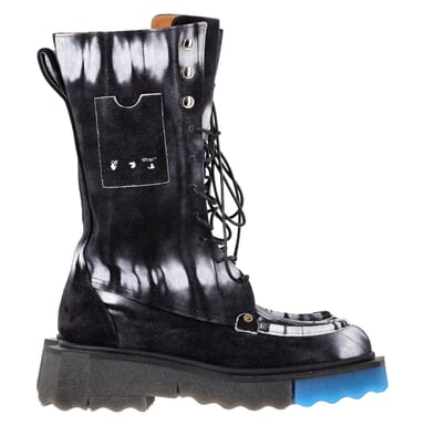Off-White Tie Dye Sponge Combat Boots aus schwarzem Wildleder